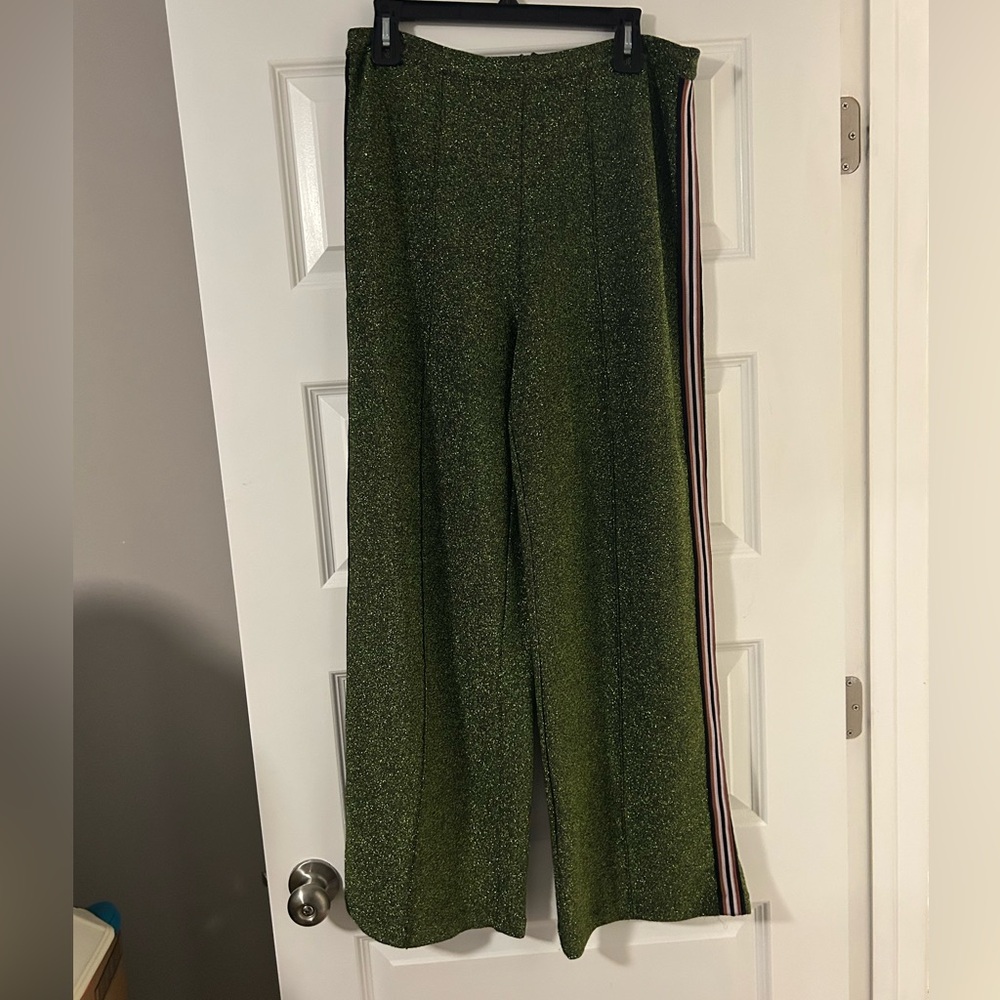 H&M Olive Wide-Leg Pants with Stripe Detail